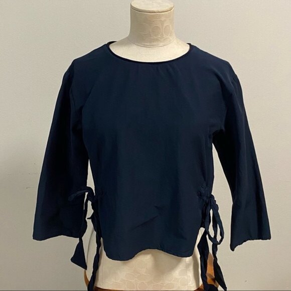 Zara Top women’s Size Small Navy crop Top Blouse - Picture 8 of 10